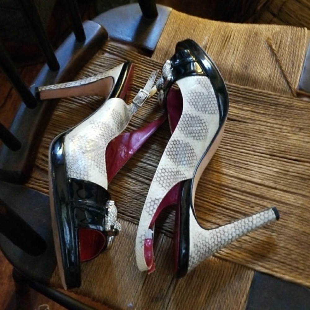 Beverly Feldman sling back Glam Rhinestone Open Toe Pumps 10 - Picture 4 of 8
